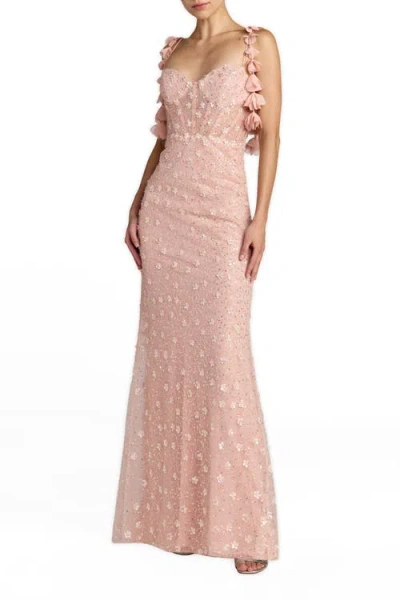Mac Duggal Sleeveless Sequin Column Gown With Floral Detail In Pink