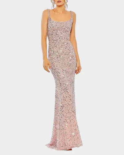 Mac Duggal Sleeveless Sequin Column Slip Gown In Pink