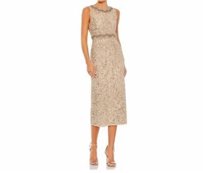 Mac Duggal Sleeveless Sequin Highneck Column Midi Dress In Gold