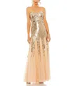 Mac Duggal Strapless Sequin Mesh Gown In Rose Gold