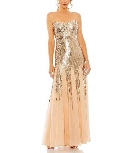 MAC DUGGAL SLEEVELESS SEQUIN MESH GOWN