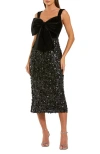 Mac Duggal Sleeveless Sequin Midi Dress With Velvet Bow In Black