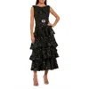 Mac Duggal 27733 Beaded A Line Sequin Ruffle Midi Length Dress In Black