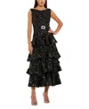 Mac Duggal 27733 Beaded A Line Sequin Ruffle Midi Length Dress In Black