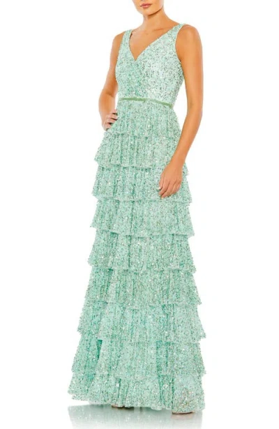 Mac Duggal 5627 Formal Ruffle Tiered Sequin Prom Long Dress In Green