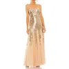Mac Duggal Strapless Sequin Mesh Gown In Rose Gold