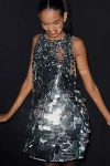 Mac Duggal Sleeveless Sequin Trapeze Mini Dress In Silver
