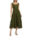 Mac Duggal Sleeveless Square Neck Lace A-line Midi Dress In Green