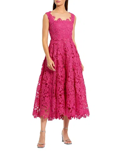 Mac Duggal Sleeveless Square Neck Lace A-line Midi Dress In Pink