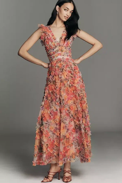 Mac Duggal Sleeveless Textured V-neck Midi Dress In Multi