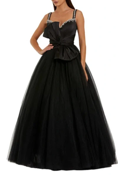 Mac Duggal Sleeveless Tulle Sweetheart Neck Ballgown With Bow In Black