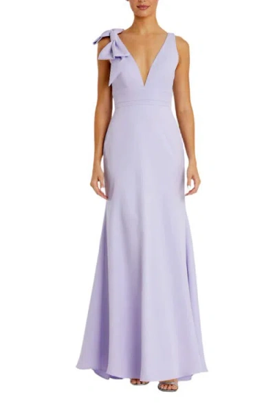 Mac Duggal Sleeveless V Neck Bow Detail Mermaid Gown In Purple