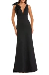 Mac Duggal Sleeveless V Neck Bow Detail Mermaid Gown In Black