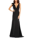 Mac Duggal Bow Shoulder V-neck Gown In Black