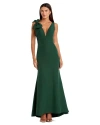 Mac Duggal Sleeveless V Neck Bow Detail Mermaid Gown In Emerald