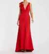 Mac Duggal Sleeveless V Neck Bow Detail Mermaid Gown In Red In Red