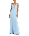 Mac Duggal Bow Shoulder V-neck Gown In Powder Blue