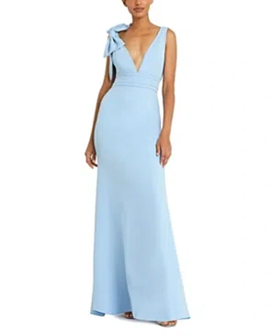 Mac Duggal Sleeveless V Neck Bow Detail Mermaid Gown In Powder Blue