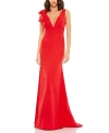 Mac Duggal Sleeveless V Neck Bow Detail Mermaid Gown In Red