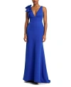 Mac Duggal Bow Shoulder V-neck Gown In Royal Blue