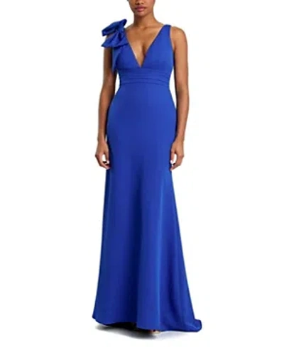 Mac Duggal Sleeveless V Neck Bow Detail Mermaid Gown In Blue