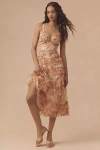 Mac Duggal Sleeveless V-neck Floral Mesh Ruffle Midi Dress