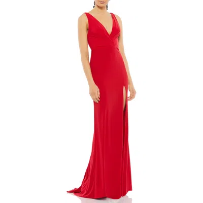 MAC DUGGAL MAC DUGGAL SLEEVELESS V NECK JERSEY GOWN