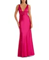 Mac Duggal Sleeveless V Neck Satin Gown With Bow Details In Raspberry