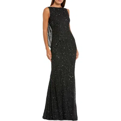 Mac Duggal Sleevless Cowl Back Gown With Draped Beading In Black