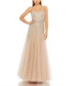 Mac Duggal 2236 Long Slim Strap Embellished Bustier Dress In Neutral