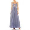 Mac Duggal Slim Strap Front Cutout Gown In Purple