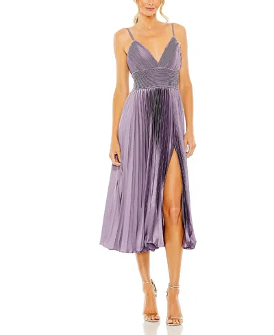 Mac Duggal Slim Strap Ruched Top Heat Pleated Dress In Purple