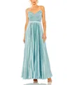 Mac Duggal Pleated Satin Charmeuse Dress With Surplice Neckline In French Blue