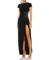 Mac Duggal Slit Gown With Side Beaded Detail In Black