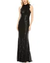 Mac Duggal Soft Tie Halter Neck High Sequin Gown In Black