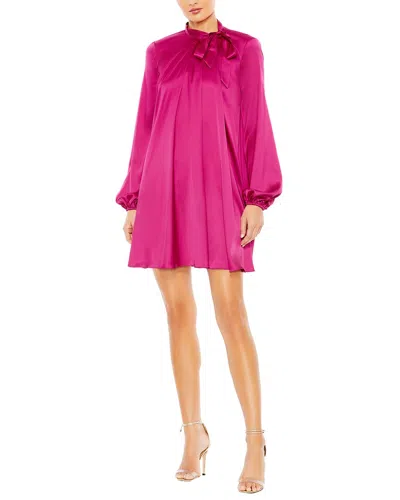 Mac Duggal Soft Tie High Neck Pull Sleeve Shirt Dress In Pink