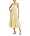 Mac Duggal Solid Mesh Dot Micro Ruffle Strapless Midi Dress In Buttercup