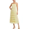 Mac Duggal Solid Mesh Dot Micro Ruffle Strapless Midi Dress