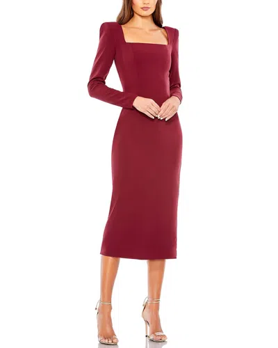 Mac Duggal Solid Square Puff Fitted Midi Dress In Wine