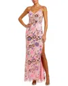 Mac Duggal Hand-embellished Spaghetti Strap Bustier Applique Gown With Thigh-high Slit