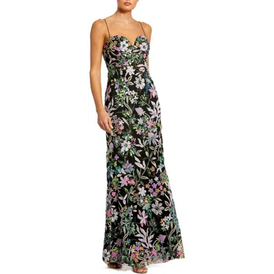 MAC DUGGAL MAC DUGGAL MULTICOLOR EMBROIDERED BUSTIER TRUMPET GOWN