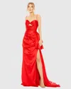 Mac Duggal Strapless Cut Out Side Bow Gown In Red