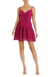 Mac Duggal Spaghetti Strap Faux Wrap Dress In Fuchsia