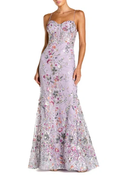 Mac Duggal Spaghetti Strap Multicolor Floral Embroidered Trumpet Gown