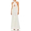 Mac Duggal Sparkling Halter Jumpsuit With Keyhole Neckline And Open Back In White
