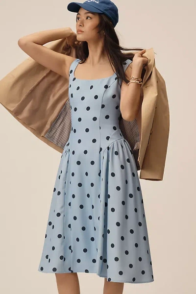 Mac Duggal Square-neck A-line Midi Dress In Blue