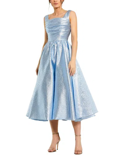 Mac Duggal Square Neck Sleeveless Metallic Midi Dress In Blue