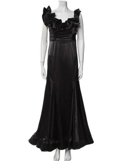 Pre-owned Mac Duggal Square Neckline Long Dress In Black