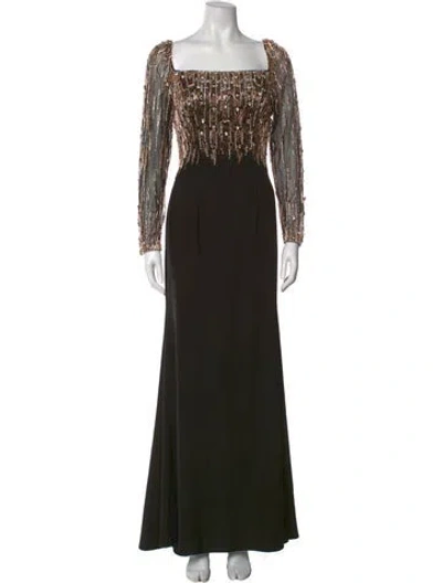 Pre-owned Mac Duggal Square Neckline Long Dress In Black