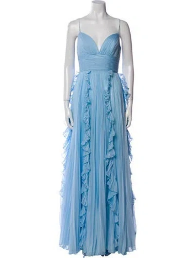 Pre-owned Mac Duggal Square Neckline Long Dress In Blue